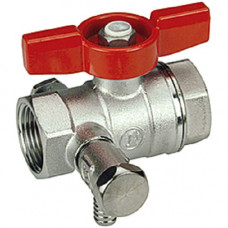 Кран шаровой Giacomini 1/2", ВР, с дренажем, красн. бабочка, хром