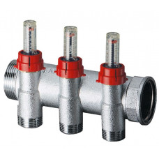 Коллектор запорный 1 1/4"(ВР-НР) с расходомер., 3отв. М24х19