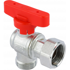 Кран шаровой FAR 3/4"EU(TP)-3/4", НР-накидная гайка EPDM, угловой, красн. бабочка, хром
