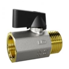Кран шаровой LD Pride 1/2", ВР-НР, мини для сантех. приборов, черн. ручка-флажок, никель