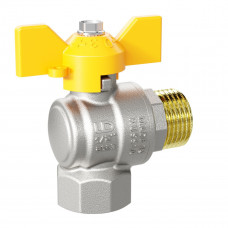 Кран шаровой LD Pride 1/2", ВР-НР, угловой, желт. бабочка, для газа, никель