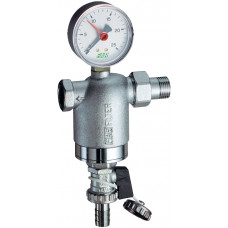 Фильтр 1/2", НР-ВР, 300 мкм, с манометром, Tmax: 95 °С, 25 бар FAR